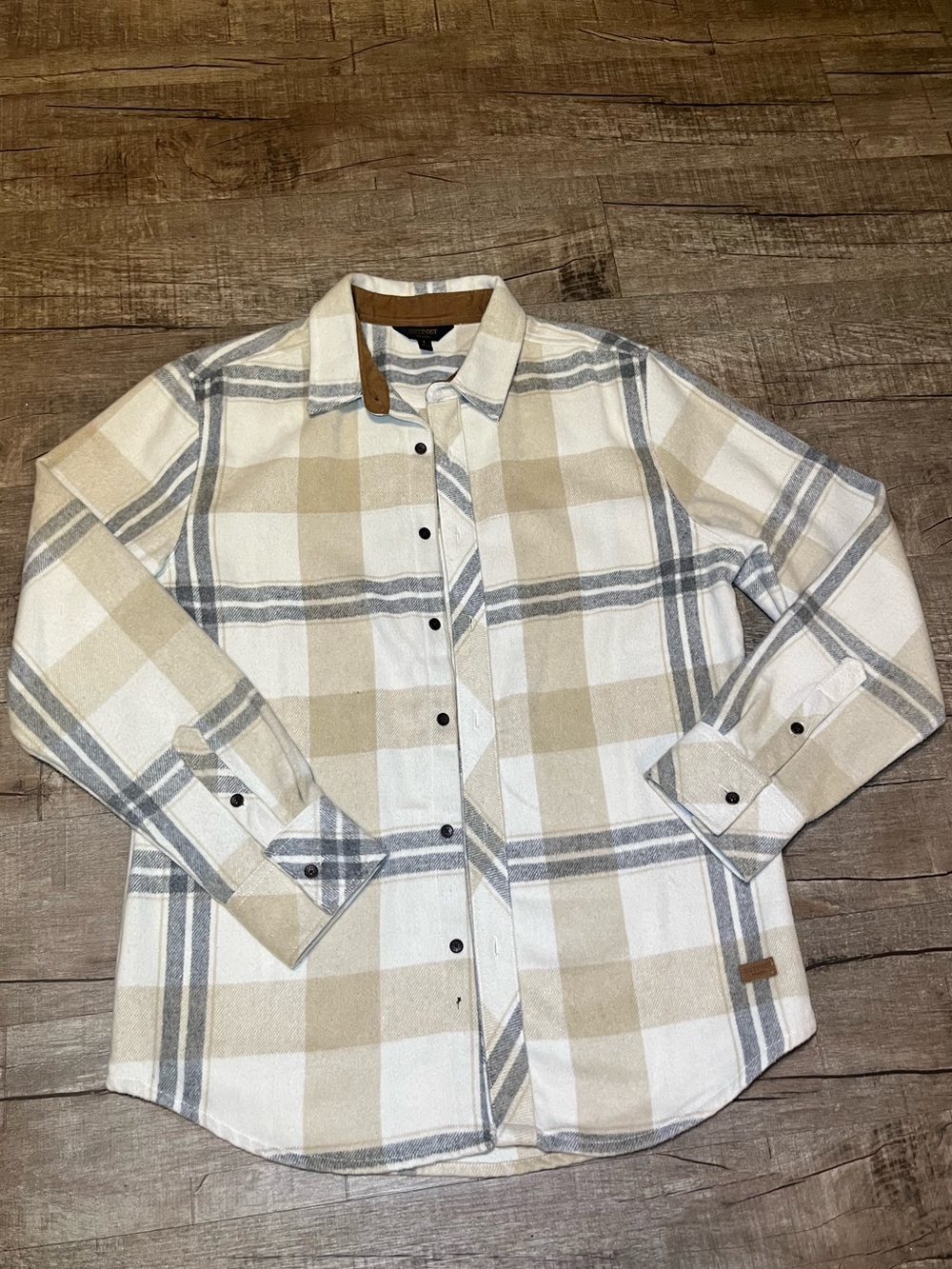 Men's Plaid Button-Down Shirt in Beige and Gray